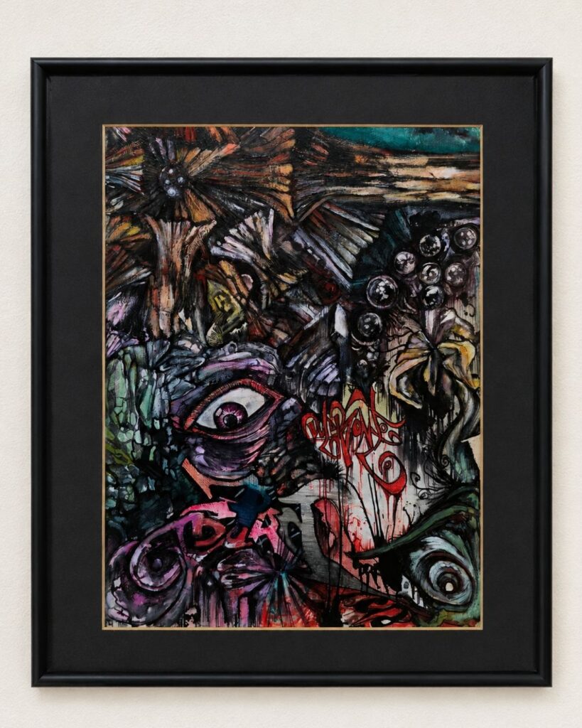 mixed media dark colored painting
