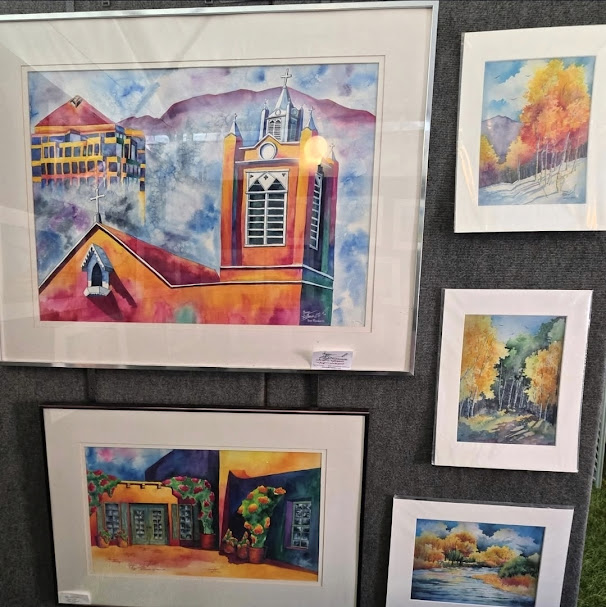 Colorful watercolor paintings displayed by local artist Michael Bulloch.