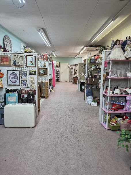Inside a local thrift and consignment store filled with furniture and home décor.