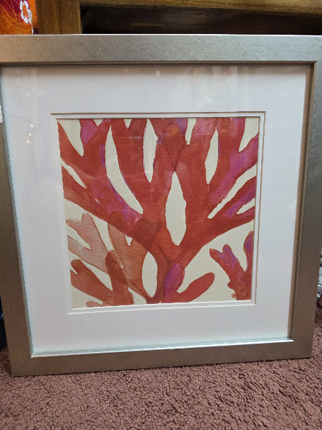 Framed coral reef artwork found while thrift shopping.