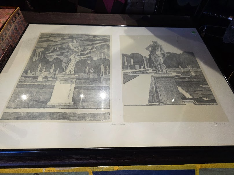 Framed Garden Diptych print featuring classical garden statues.