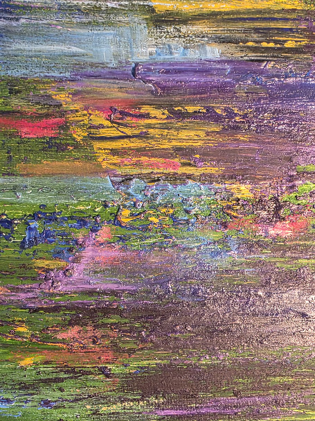 Raised paint texture and visible brushstrokes on an original canvas painting.